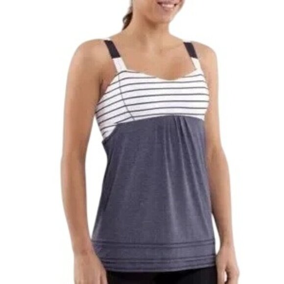 Lululemon Run Back on Track Blue Stripe Tank Top - Picture 1 of 6